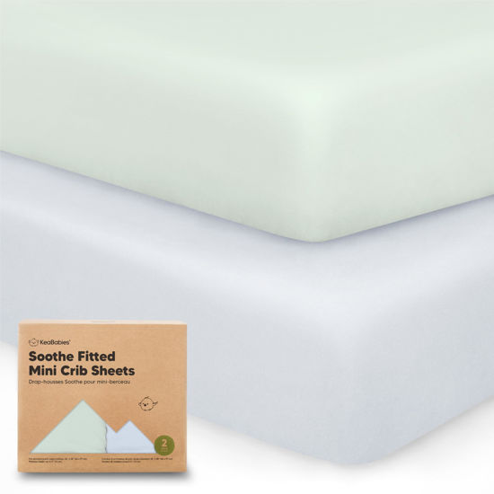Picture of 2-Pack Mini Crib Sheets Fitted, Pack and Play Sheets - Organic Cotton Pack N Play Sheets for Pack and Play Mattress, Playard Baby Crib Sheets, Jersey Crib Sheets Neutral for Boys,Girls (Cove)