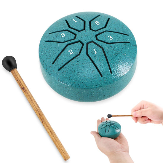 Picture of EASTROCK Mini Steel Tongue Drum for Kids 3 Inch 6 Notes Percussion Instrument Handpan Drum C Key with Mallets,Music Book (Green)