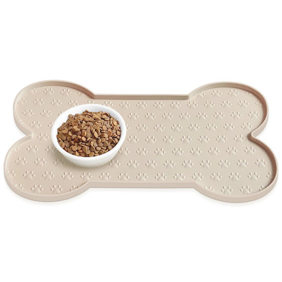 Picture of PWTAA Dog Food Mat Anti-Slip Silicone Dog Bowl Mat Thicker Pet Placemat Waterproof Cat Feeder Pad with Raised Edge Puppy Kitten Feeding Mats Suitable Small Medium-Sized Dogs Cats Eating Tray