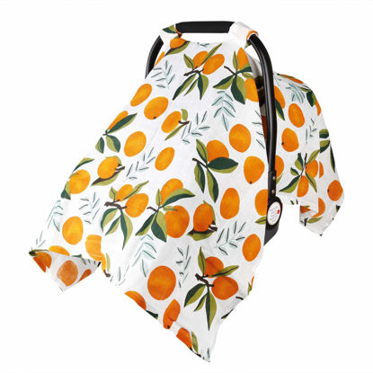 Picture of Baby Car Seat Cover Infant Carseat Canopy, Metplus Cotton Muslin Carrier Covers, Summer Stroller Canopie - Extra Wide Universal Fit, Lightweight Breathable Soft for Newborn Boy Girl (Oranges)