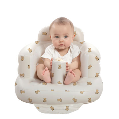 Picture of AGITVPS Inflatable Baby Seat for Babies 3-36 Months, Built in Air Pump Baby Chair Sit Me up Floor Seat for Baby, Bumbo Seat for Learning to Sit, Feeding, Camping (Bear Cub)