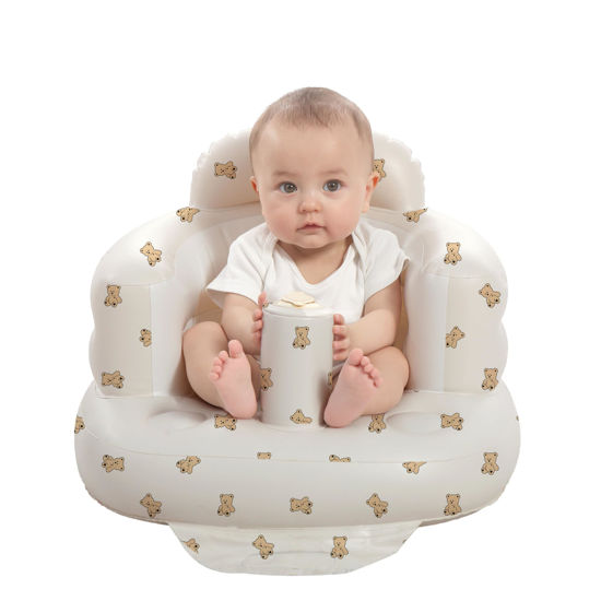 Picture of AGITVPS Inflatable Baby Seat for Babies 3-36 Months, Built in Air Pump Baby Chair Sit Me up Floor Seat for Baby, Bumbo Seat for Learning to Sit, Feeding, Camping (Bear Cub)