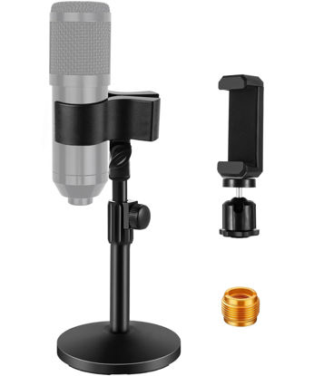 Picture of BILIONE Versatile Desktop Microphone Stand, Adjustable Table Mic Stand with Microphone Clip, Cell Phone Clip, 5/8" Male to 3/8" Female Metal Adapter