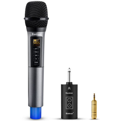 Picture of Wireless Microphone, Uhf Metal Dynamic Handheld Karaoke Mic, Rechargeable Receiver (Work 6hs),160ft Range, for Karaoke, Singing, Stage, Wedding, Speech, Karaoke Machine, Speaker, Amplifier, Mixer