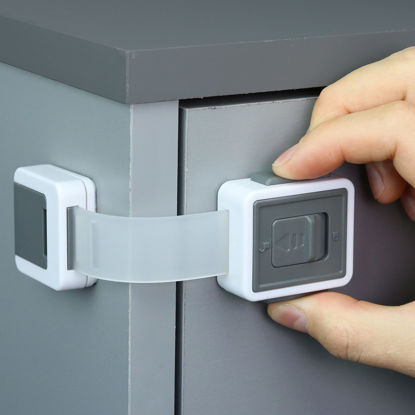 Picture of Child Safety Locks (4-Pack) - Baby Proof Cabinets, Drawers, Ovens & Toilets - Adjustable Strap Length, Double Lock Option - Easy Latch for Adults to Open
