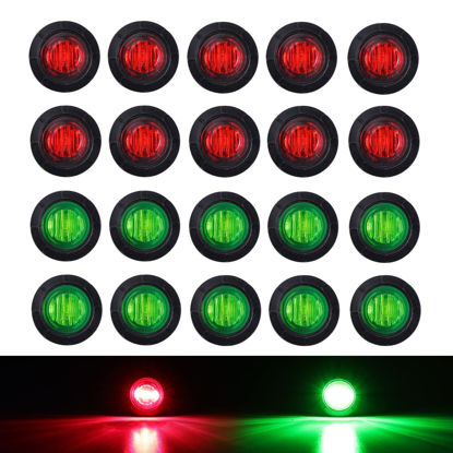 Picture of TMH (Pack of 20 3/4 Inch Round Green & Red LED Indicator Clearance Lamp Side Marker Light with Rubber for Trailer Truck Lorry Pickup 12V DC Flush Mount 3LED