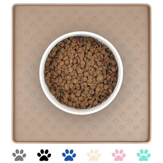 Picture of Ptlom Dog Food Mat Anti-Slip Dog Bowl Mats for Food and Water, High-Lips Dog Feeding Mat Waterproof Pet Placemat Prevent Messy Spills to Floor, Silicone Puppy Tray for Small Medium Large Dogs Cats