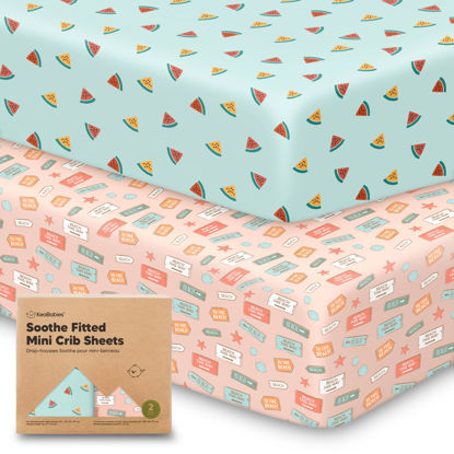 Picture of 2-Pack Mini Crib Sheets Fitted, Pack and Play Sheets - Organic Cotton Pack N Play Sheets for Pack and Play Mattress, Playard Baby Crib Sheets, Jersey Crib Sheets Neutral for Boys,Girls (Beach Day)