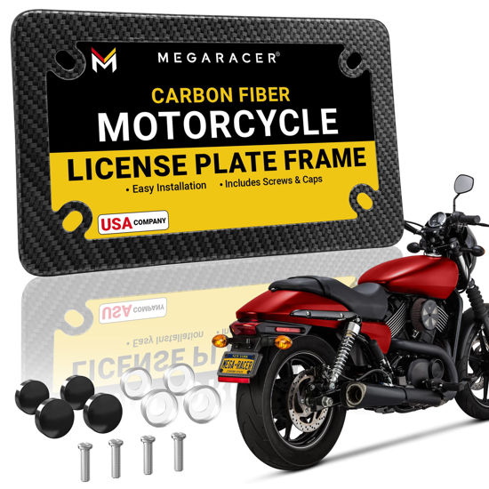 Picture of Carbon Fiber Motorcycle License Plate Frame | Motorcycle Plate Frame | Motorcycle License Plate Holder | Motorcycle Tag Frame | Porta Placa para Moto | Harley Davidson License Plate Frame Plate Cover