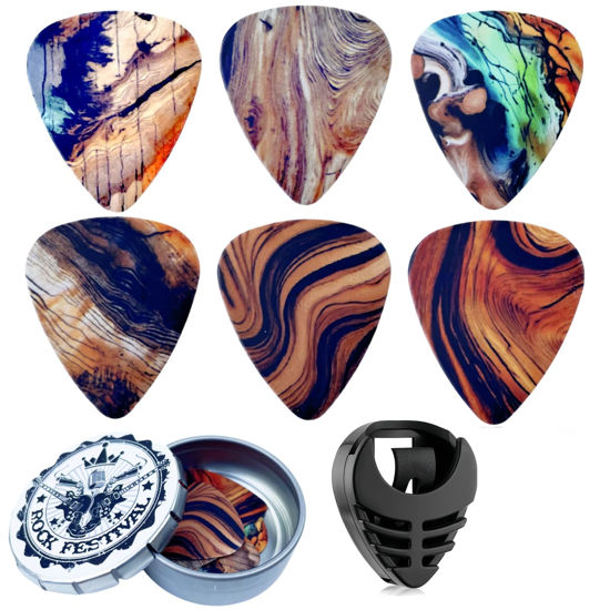Picture of Miwayer Guitar Picks-Medium, 6 Pack Art Cool Guitar Pick In Metal Box W/Black Pick Holder, Unique Gift For Bass, Electric & Acoustic Guitars Lovers (Desert)