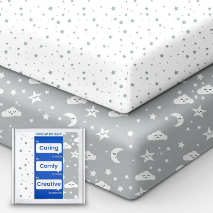 Picture of TotBasic Crib Fitted Sheet Star, Super Stretchy Jersey Crib Sheets, Buttery Soft Boy Crib Mattress Sheets, Ultra Breathable Baby Bed Sheets 28x52x9 Extra Deep Pocket, 2 Pack