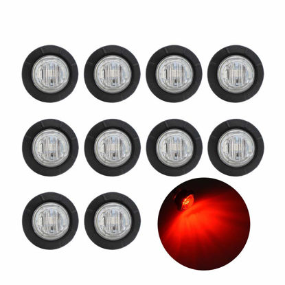 Picture of TMH 10 Pcs 3/4 Inch Clear Lens Red 3 LED Mini Round Clearance Side Marker Indicator Lights with Rubber for Pickup Truck Trailer 12V DC Waterproof