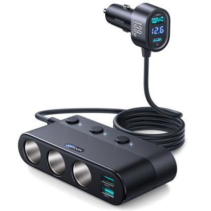 Picture of 7 in 1 Cigarette Lighter Adapter, JOYROOM Car Charger Adapter with PD30W Charge(3.3FT Cable), 24V/ 12V Cigarette Lighter Splitter with Independent Switches & LED Voltage Display for All Car Devices