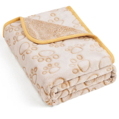 Picture of Stuffed Premium Soft Dog Blanket, with Flannel Beige Cute Paw Print, 32 * 40 inches, Cat Blanket Puppy Supplies Dog Products Stuff Essentials