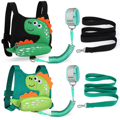 Picture of Accmor Toddler Leash Harness, 2 Pack Cute Dinosaur Kids Leash Harness Wrist Leashes + Anti Lost Wrist Link, Mini Child Walking Harness Wristband Assistant Strap Belt for Baby Boys Girls