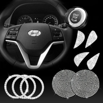 Picture of JINGSEN Bling Car Steering Wheel Decorative Diamond Stickers for Hyundai Accessories Sonata Elantra IX35 Tucson Verna Steering Wheel Logo Rhinestone Decals Cover,with 2 Pack Silicone Car Coasters