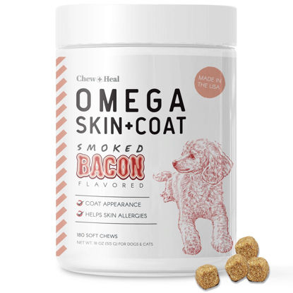 Picture of Omega for Dogs - 180 Delicious Soft Chews - Salmon Oil Treats for Skin and Coat, Itch Relief - Fish Oil Blend of Essential Fatty Acids, Omega 3, 6, and 9, and Vitamins - Smoked Bacon Flavor