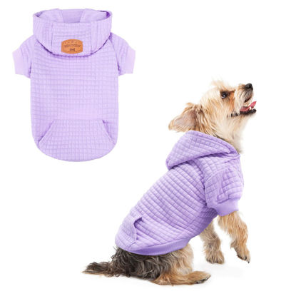 Picture of BEAUTYZOO Small Dog Hoodie Sweater with Pockets, Dog Clothes for Small Medium Dogs Boy Girl, Waffle-like Laminated Cotton Pet Coats with Hat and Leash Hole, All Weather Coat for Puppy Doggie Chihuahua