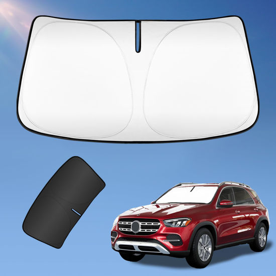 Picture of Sun Shade Sunshade Compatible with Mercedes Benz GLE Class 2020-2024 Windshield Cover, 2-Layers Sun Shield for GLE 450 GLE 350 240T Silver Coating Sun Visor Foldable Window Shade Car Accessories