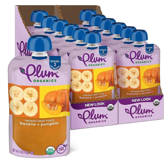 Picture of Plum Organics Stage 2 Organic Baby Food - Banana and Pumpkin - 4 oz Pouch (Pack of 12) - Organic Fruit and Vegetable Baby Food Pouch