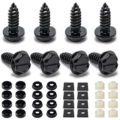 Picture of Hoewina License Plate Screw Kit, 8 Sets Stainless Anti Theft License Plate Screws, Anti-Rattle & Rust-Proof Bolts for Securing License Plates Frames or Covers on Cars, Trucks, SUVs (Black)