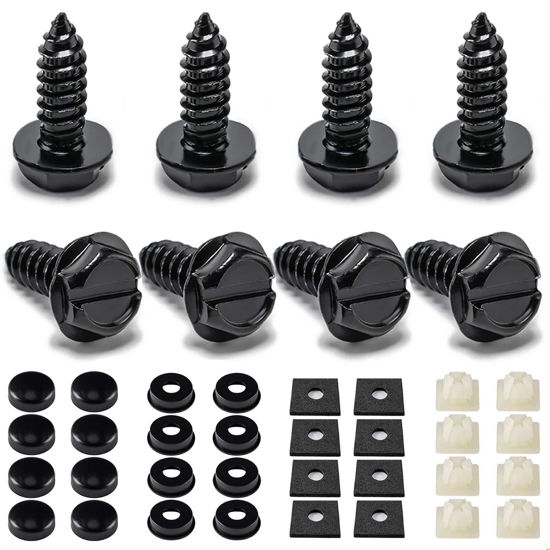 Picture of Hoewina License Plate Screw Kit, 8 Sets Stainless Anti Theft License Plate Screws, Anti-Rattle & Rust-Proof Bolts for Securing License Plates Frames or Covers on Cars, Trucks, SUVs (Black)