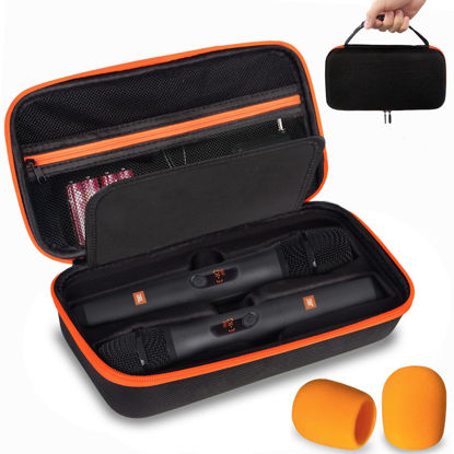 Picture of Wireless Microphone Case Compatible with JBL Wireless Two Microphone System, Dual Wireless Microphone Case for Party Box, Singing Karaoke for JBL Mic, Receiver, Adapter, AA Batteries-Orange (Box Only)
