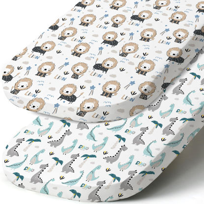 Picture of Stretch Fitted Bassinet Sheet Set BROLEX 2 Pack Cradle Sheets for Bassinet Pad/Mattress,Unisex Boys Girls,Ultra Soft,Dinosaur Lion