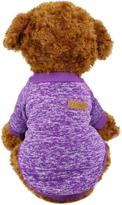 Picture of Idepet Pet Dog Classic Knitwear Sweater, Fleece Coat for Small,Medium Dog,Warm Pet Dog Cat Clothes Puppy Customes (XL, Purple)
