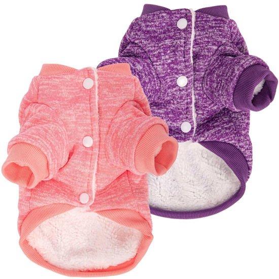 Picture of Dog Sweater, Dog Sweaters for Small Dogs, 2, 3 Pack Warm Soft Pet Clothes for Puppy, Medium Large Cat, Dogs Girl or Boy, Dog Shirt Vest Coat for Winter Christmas (Large, Coat Pink+Purple)