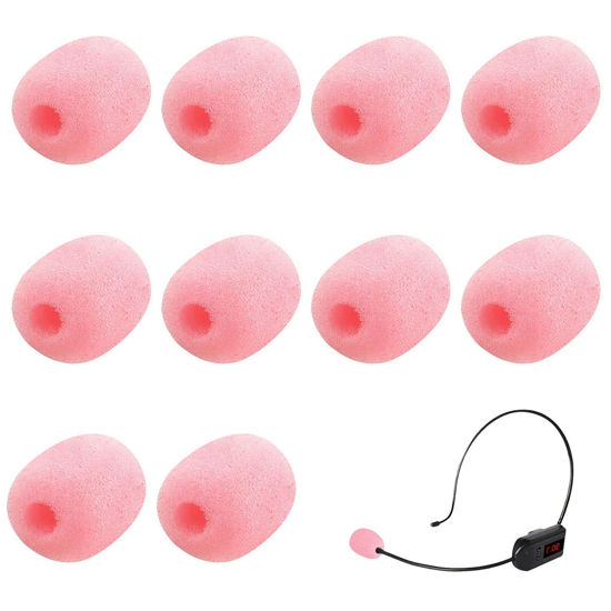 Picture of 10 Pack Lapel Headset Microphone Windscreen,Christmas Stocking Stuffers Microphone Sponge Foam Cover Mini Size Lavalier Microphone Windscreen for Variety of Headset Microphone, Pink