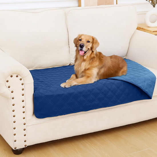Picture of Smiry Waterproof Dog Blanket, Reversible Dog Bed Cover Pet Blanket, Soft Couch Cover for Dogs Washable, Bed Couch Sofa Furniture Protector for Puppy Cat Kids (30"x53", Navy/Blue)