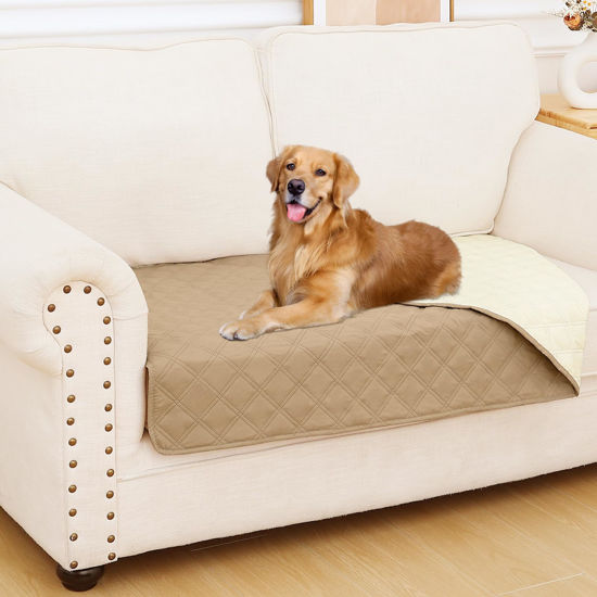 Picture of Smiry Waterproof Dog Blanket, Reversible Dog Bed Cover Pet Blanket, Soft Couch Cover for Dogs Washable, Bed Couch Sofa Furniture Protector for Puppy Cat Kids (30"x53", Camel/Beige)