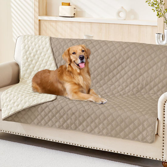 Picture of Smiry Waterproof Dog Blanket, Reversible Dog Bed Cover Pet Blanket, Soft Couch Cover for Dogs Washable, Bed Couch Sofa Furniture Protector for Puppy Cat Kids (52"x82", Taupe/Beige)