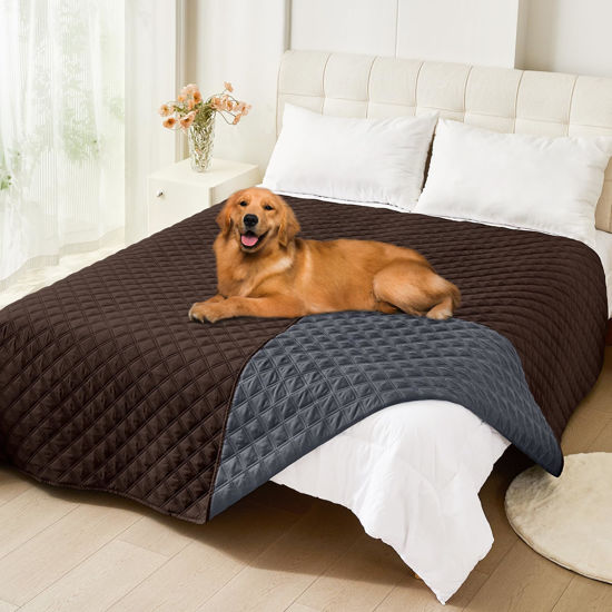 Picture of Smiry Waterproof Dog Blanket, Reversible Dog Bed Cover Pet Blanket, Soft Couch Cover for Dogs Washable, Bed Couch Sofa Furniture Protector for Puppy Cat Kids (82"x82", Chocolate/Dark Grey)