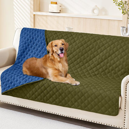 Picture of Smiry Waterproof Dog Blanket, Reversible Dog Bed Cover Pet Blanket, Soft Couch Cover for Dogs Washable, Bed Couch Sofa Furniture Protector for Puppy Cat Kids (52"x82", Green/Navy)