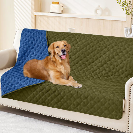 Picture of Smiry Waterproof Dog Blanket, Reversible Dog Bed Cover Pet Blanket, Soft Couch Cover for Dogs Washable, Bed Couch Sofa Furniture Protector for Puppy Cat Kids (52"x82", Green/Navy)
