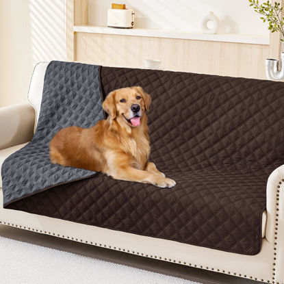 Picture of Smiry Waterproof Dog Blanket, Reversible Dog Bed Cover Pet Blanket, Soft Couch Cover for Dogs Washable, Bed Couch Sofa Furniture Protector for Puppy Cat Kids (68"x82", Chocolate/Dark Grey)