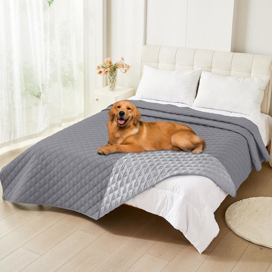 Picture of Smiry Waterproof Dog Blanket, Reversible Dog Bed Cover Pet Blanket, Soft Couch Cover for Dogs Washable, Bed Couch Sofa Furniture Protector for Puppy Cat Kids (82"x120", Grey/Light Grey)