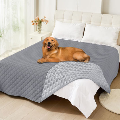 Picture of Smiry Waterproof Dog Blanket, Reversible Dog Bed Cover Pet Blanket, Soft Couch Cover for Dogs Washable, Bed Couch Sofa Furniture Protector for Puppy Cat Kids (82"x82", Grey/Light Grey)