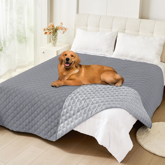 Picture of Smiry Waterproof Dog Blanket, Reversible Dog Bed Cover Pet Blanket, Soft Couch Cover for Dogs Washable, Bed Couch Sofa Furniture Protector for Puppy Cat Kids (82"x82", Grey/Light Grey)
