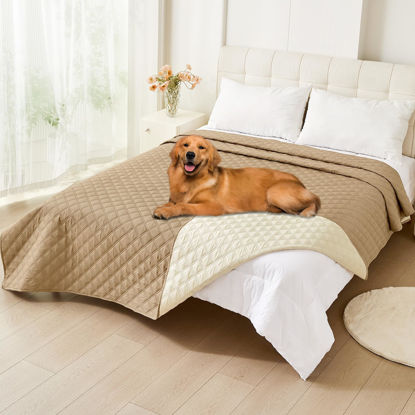 Picture of Smiry Waterproof Dog Blanket, Reversible Dog Bed Cover Pet Blanket, Soft Couch Cover for Dogs Washable, Bed Couch Sofa Furniture Protector for Puppy Cat Kids (82"x120", Camel/Beige)