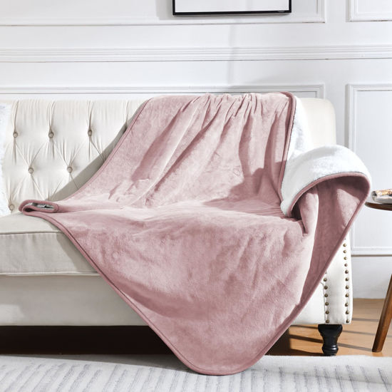 Picture of Yaning Waterproof Blanket for Bed Couch Sofa, Soft Liquid Pee Proof Pet Blanket for Dog Puppy Cat, Reversible Sherpa Fleece Furniture Protector (Dusty Pink, 60x80 inches)