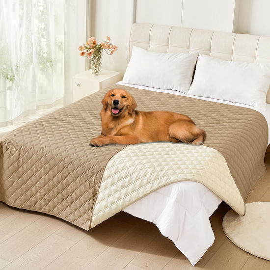 Picture of Smiry Waterproof Dog Blanket, Reversible Dog Bed Cover Pet Blanket, Soft Couch Cover for Dogs Washable, Bed Couch Sofa Furniture Protector for Puppy Cat Kids (82"x102", Camel/Beige)