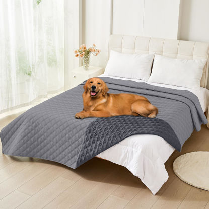 Picture of Smiry Waterproof Dog Blanket, Reversible Dog Bed Cover Pet Blanket, Soft Couch Cover for Dogs Washable, Bed Couch Sofa Furniture Protector for Puppy Cat Kids (82"x120", Grey/Dark Grey)