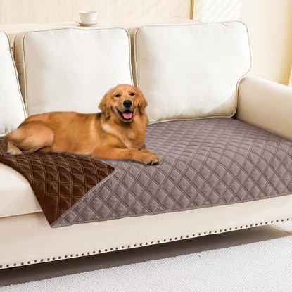 Picture of Smiry Waterproof Dog Blanket, Reversible Dog Bed Cover Pet Blanket, Soft Couch Cover for Dogs Washable, Bed Couch Sofa Furniture Protector for Puppy Cat Kids (30"x70", Greyish Purple/Brown)