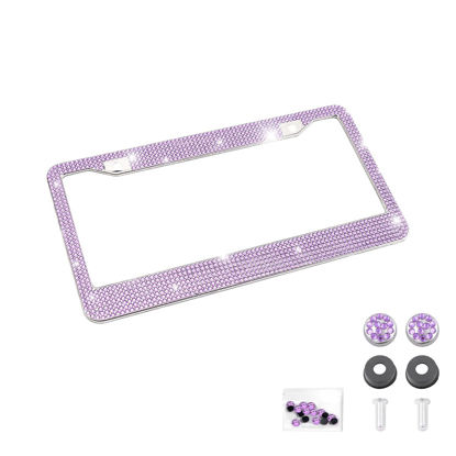 Picture of Bling Car License Plate Frame, Sparkly Rhinestone Stainless Steel License Plate Cover/Holder, Universal for Most Cars, SUVs, Vehicles with Screw Set, Auto Accessories for Women (Purple)