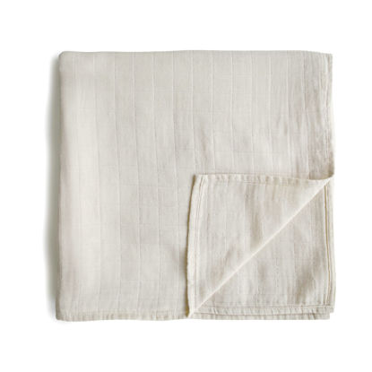 Picture of mushie Muslin Baby Swaddle Blanket | 100% Organic Cotton (Fog)