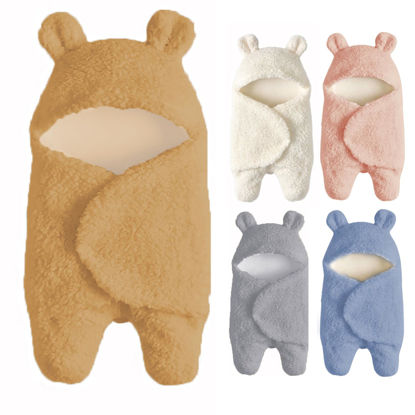Picture of Nunibum Baby Swaddle Blanket Boys Girls Cute Bear Plush Essential Receiving Blanket Ultra-Soft Newborn Registry Sleeping Wraps for Infant 0-6 Months - Brown