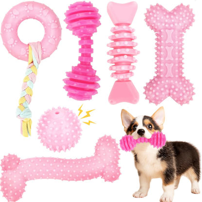 Picture of CGBD Puppy Toys, 6 Pack Dog Chew Toys for Puppy, Cute Pink Small Dog Toys, Teething Toys for Puppies, Soft Durable Interactive Chew Toy for Small Dogs